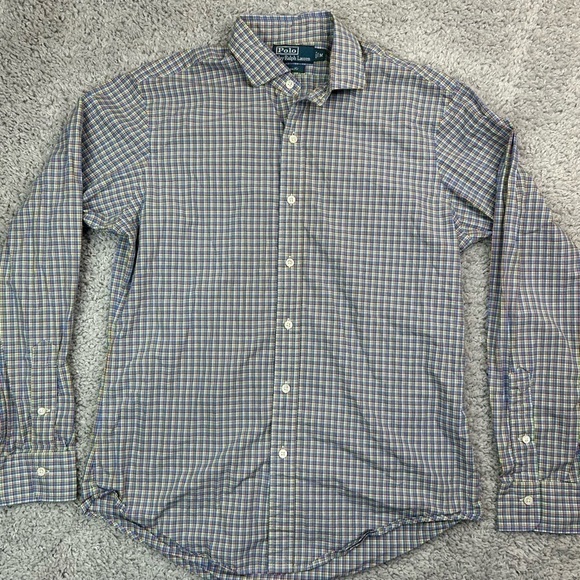 Polo Ralph Lauren Shirt Mens Medium Button Up Plaid Classic Preppy Business - Picture 1 of 4